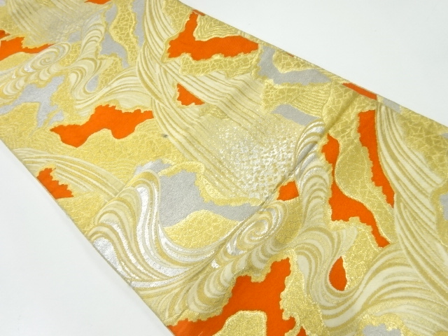 アンティーク　滝に流水模様織出し袋帯（材料）